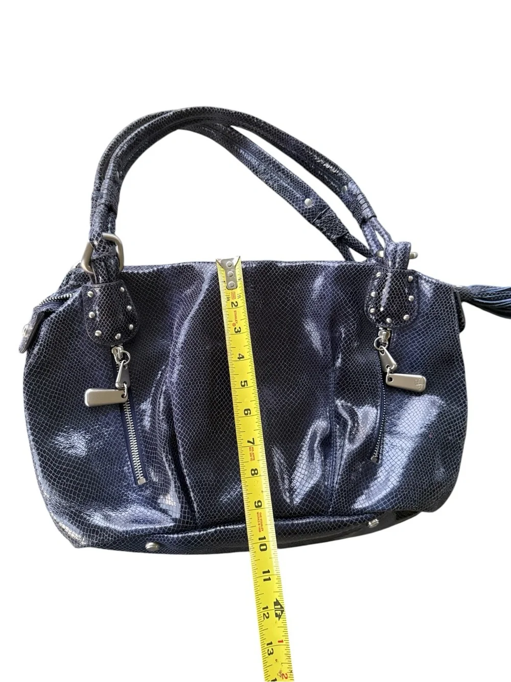 B. Makowsky Blue Leather Hobo Bag Snake Embossed Silver Hardware Y2K A221285